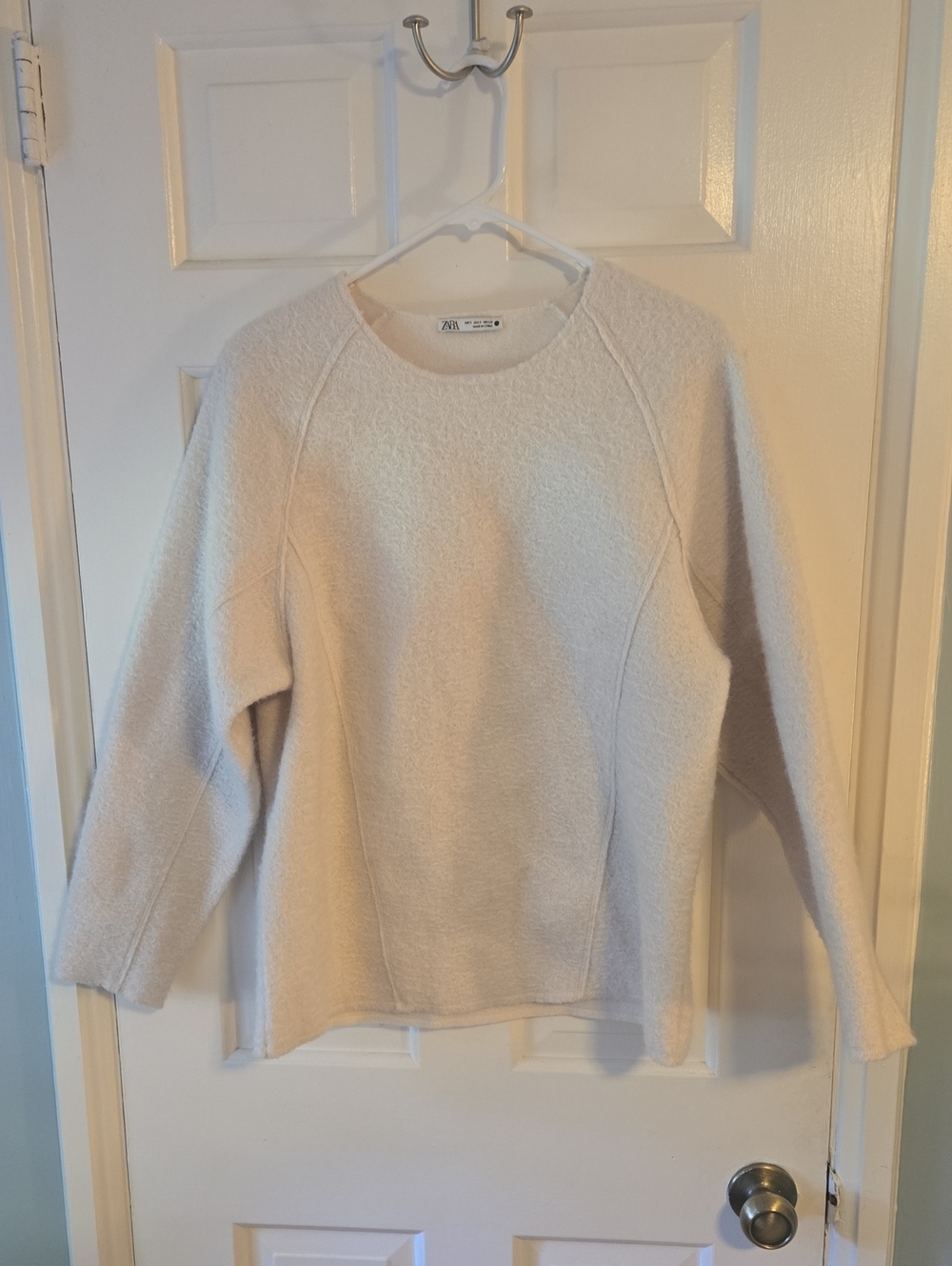 Zara Off-White Textured Crewneck Sweater